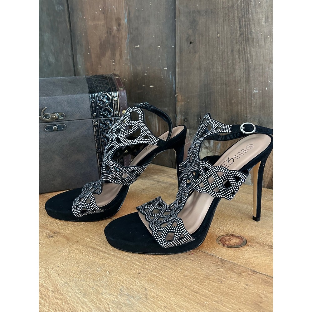 Rouge Helium Lipa-05 Black Rhinestone Cage Stiletto Sandals Womens‎ 11 (41)